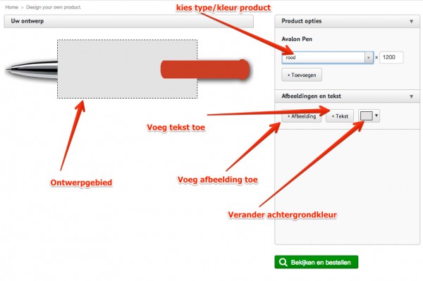 online ontwerpmodule voor pennen